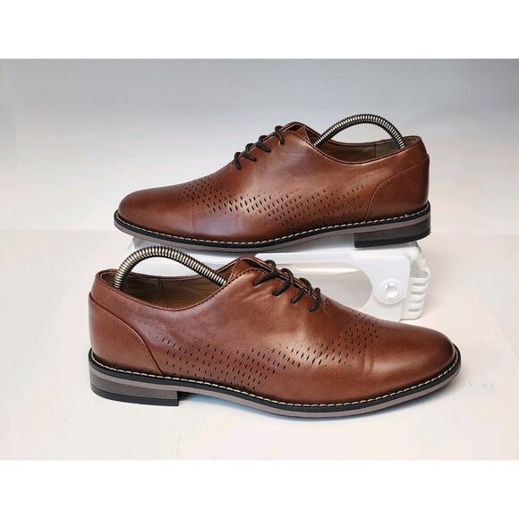 Perry Ellis Men's Bermuda Brown Oxfords Faux Leather Dress Shoes Size 8 - Picture 1 of 8